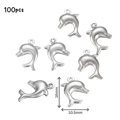 Stainless Steel Dolphins, 100pcs, 16x10.5x3.5mm, Ocean Sea Charms/Pendants, 0.99oz