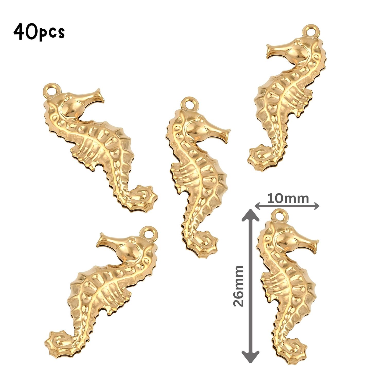 GP Stainless Steel Sea Horse, 40pcs, 26x10x4mm, Hole 1.2mm, Ocean Sea Charms/Pendants, 1.16oz