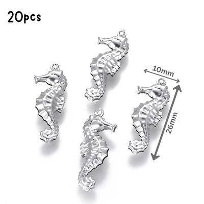 Stainless Steel Sea Horse, 20pcs, 26x10x4mm, Hole 1.2mm, Ocean Sea Charms/Pendants, 0.53oz