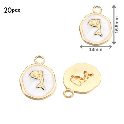 GP Stainless Steel Dolphin, White Enamel Plated, 20pcs, 16.5x13x2.5mm, Hole: 2.5mm, Ocean Sea Charms/Pendants, 1.16oz