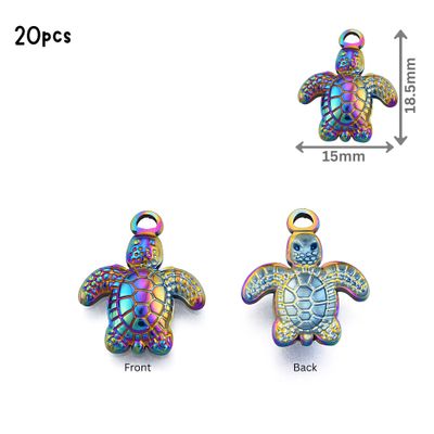 Rainbow Color Plated Stainless Steel Turtles, 20pcs, 18x15x3mm, Hole 2mm, Ocean Sea Charms/Pendants, 0.99oz