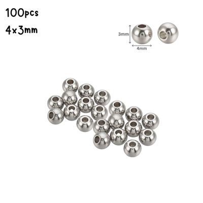 SP Stainless Steel Round Beads, 100pcs, 4x3mm, Hole 2mm, Metal Beads, 0.88oz