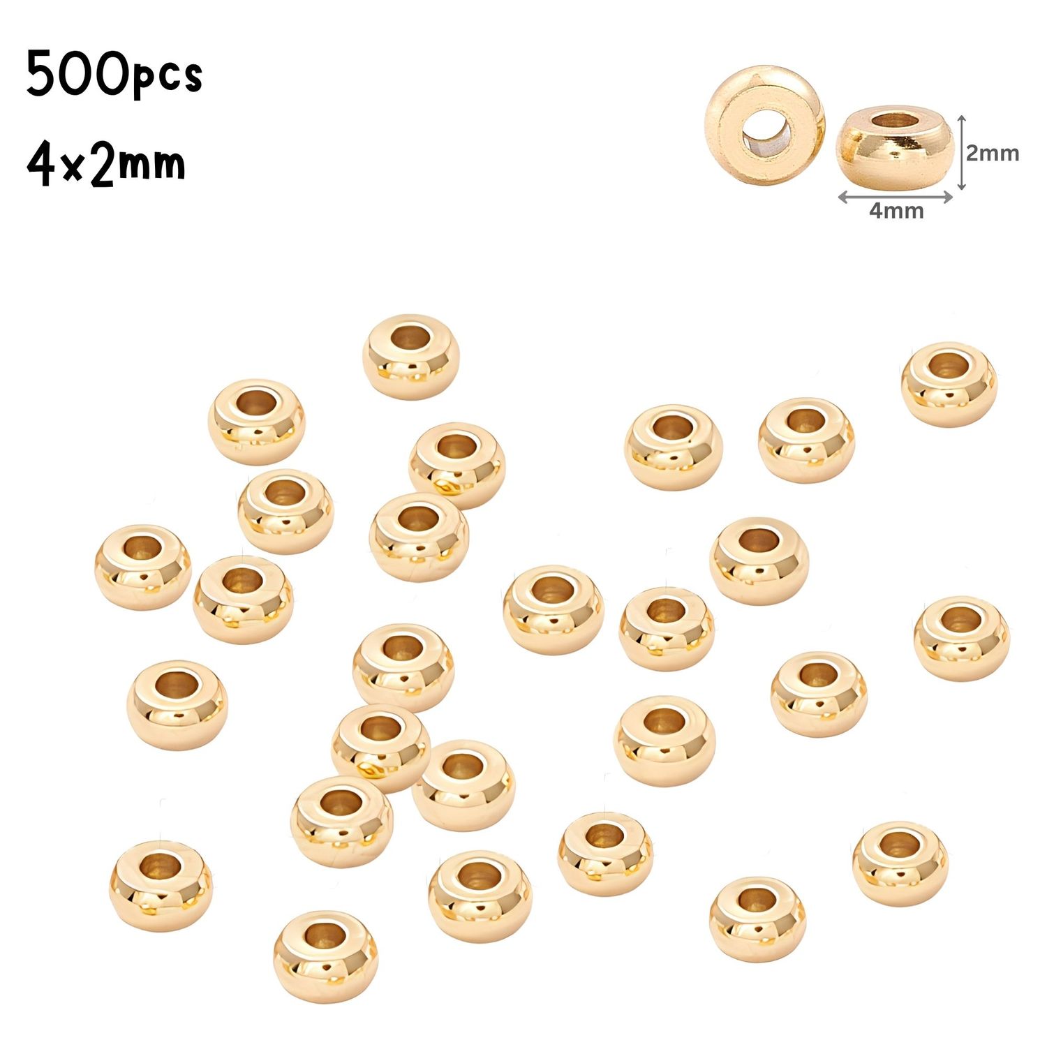 GP Stainless Steel Disc Flat Beads, 500pcs, 4x2mm, Hole 1.5mm, Metal Beads, 2.19oz