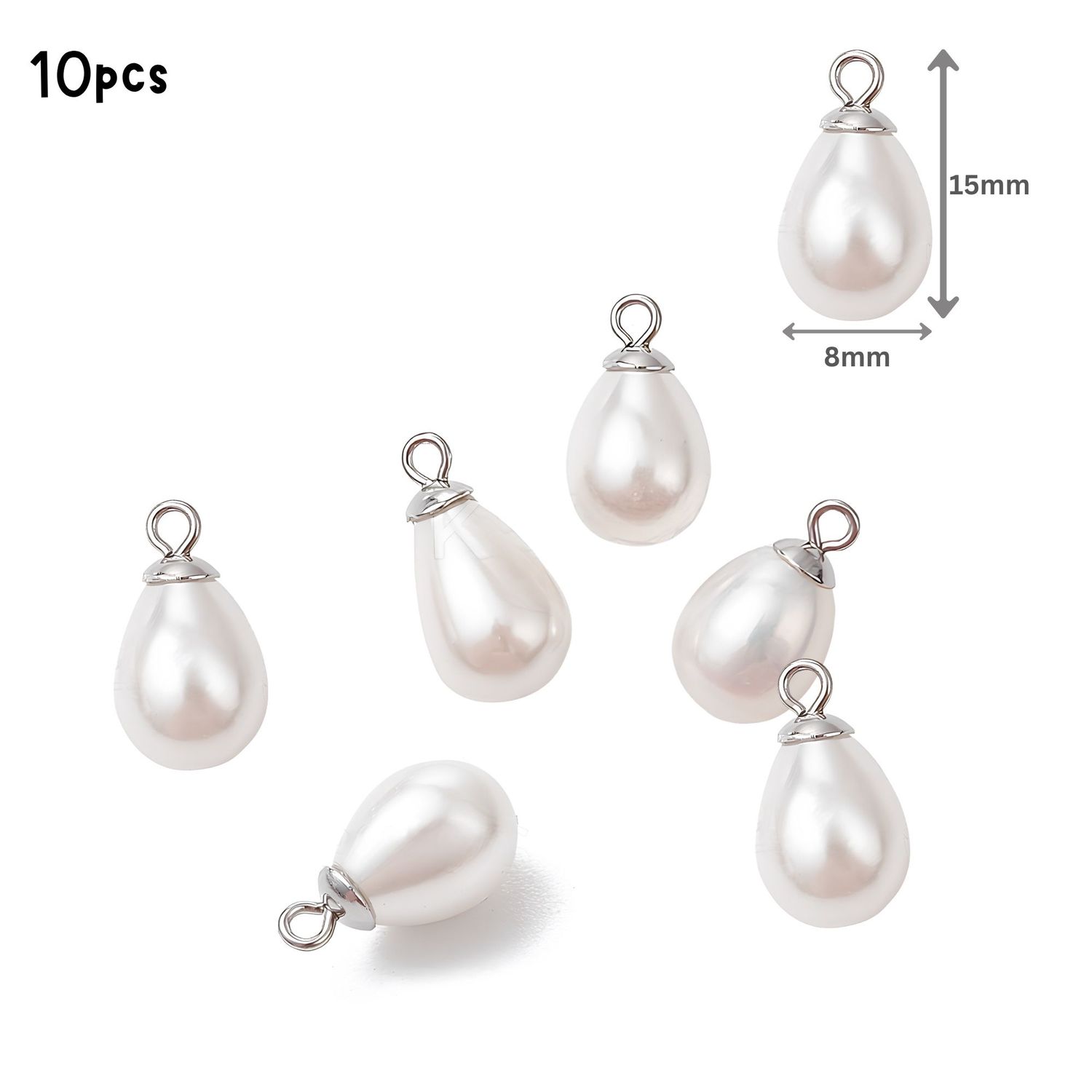 Stainless Steel &amp; Teardrop Freshwater Pearls, 10pcs, 14~15.5x8x8mm, Hole 1.6mm, Charms/Pendants, 0.42oz