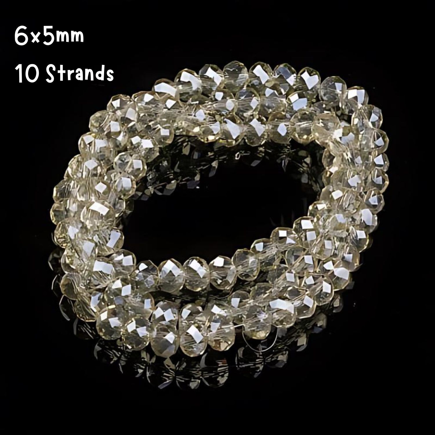 6x5mm Faceted Rondelles, 10 Strands, Approx 900pcs, Transparent Pale Goldenrod, Hole 1mm, Glass Beads, 6.10oz