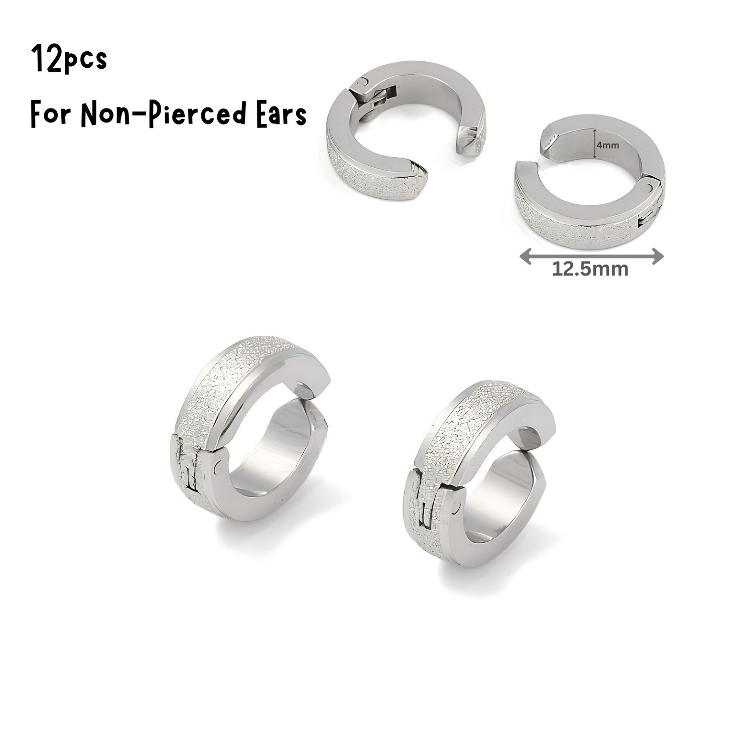 Stainless Steel Clip-On Huggie Earrings, 12pcs, 12.5x4mm, 1.02oz