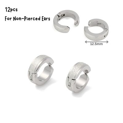 Stainless Steel Clip-On Huggie Earrings, 12pcs, 12.5x4mm, 1.02oz