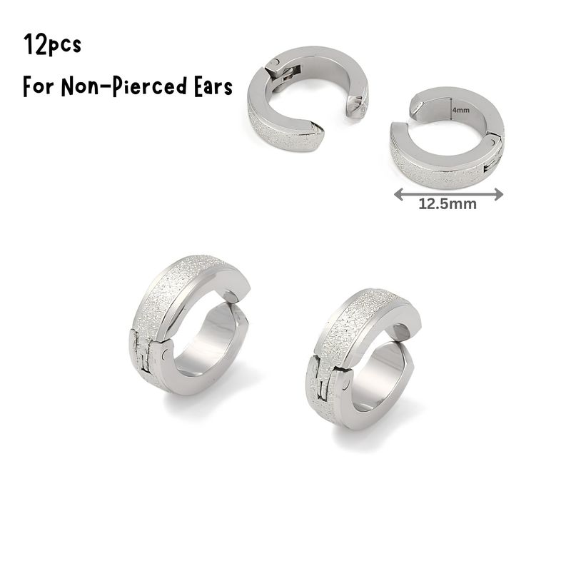 Stainless Steel Clip-On Huggie Earrings, 12pcs, 12.5x4mm, 1.02oz