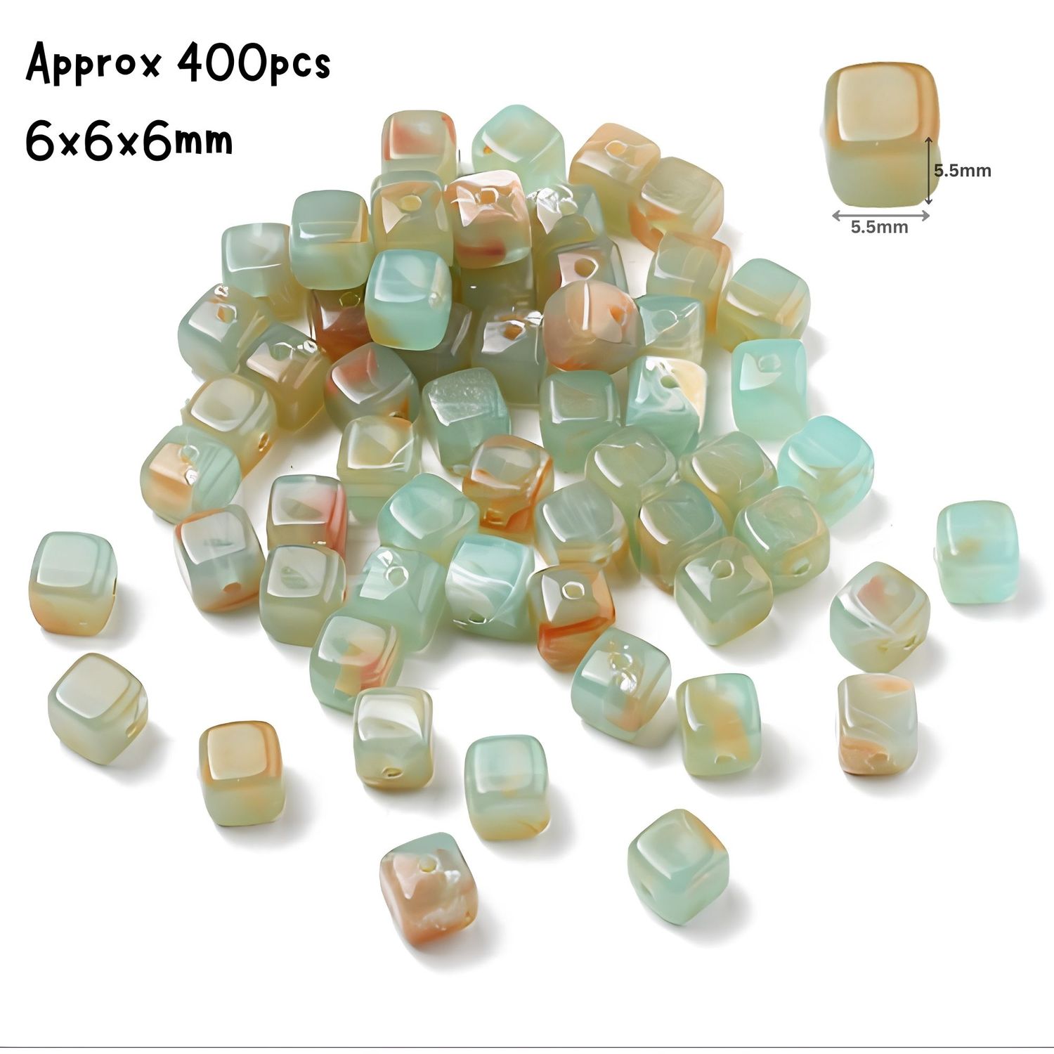 Cube Acrylic Beads, Green Brown, 6x6x6mm, Approx 400pcs, Hole 1.5mm, 3.53oz