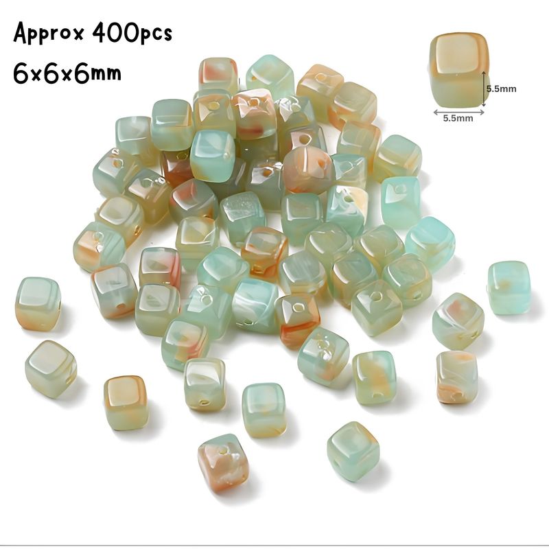 Cube Acrylic Beads, Green Brown, 6x6x6mm, Approx 400pcs, Hole 1.5mm, 3.53oz