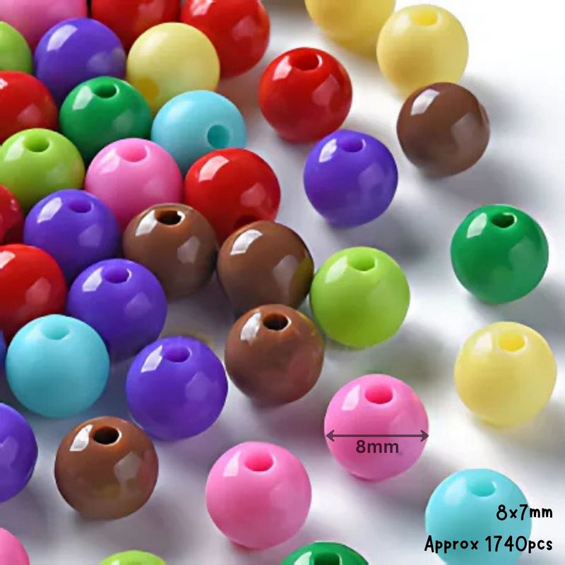 8mm Round Acrylic Beads, Multicolored, Approx 1740pcs, Hole 2mm, 17.64oz