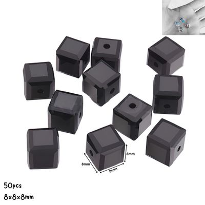 8x8x8mm Faceted Cubes, Opaque Black, 50pcs, Grade AAA, Hole 1.2mm, Glass Beads, 2.22oz