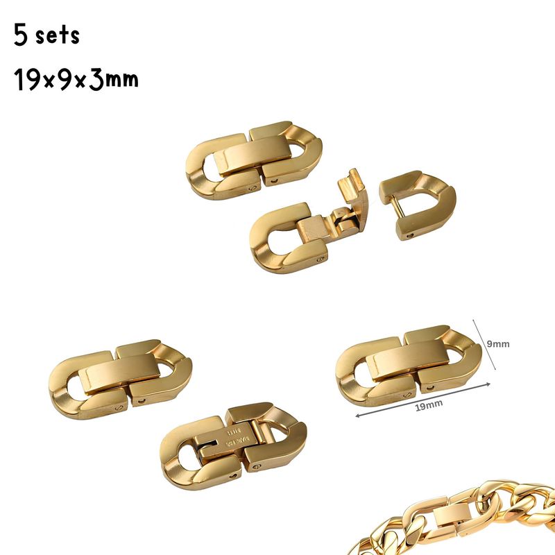 GP Stainless Steel Fold Over Clasps, 5 Sets, 19x9x3mm, Hole 2x3.5mm, 0.42oz