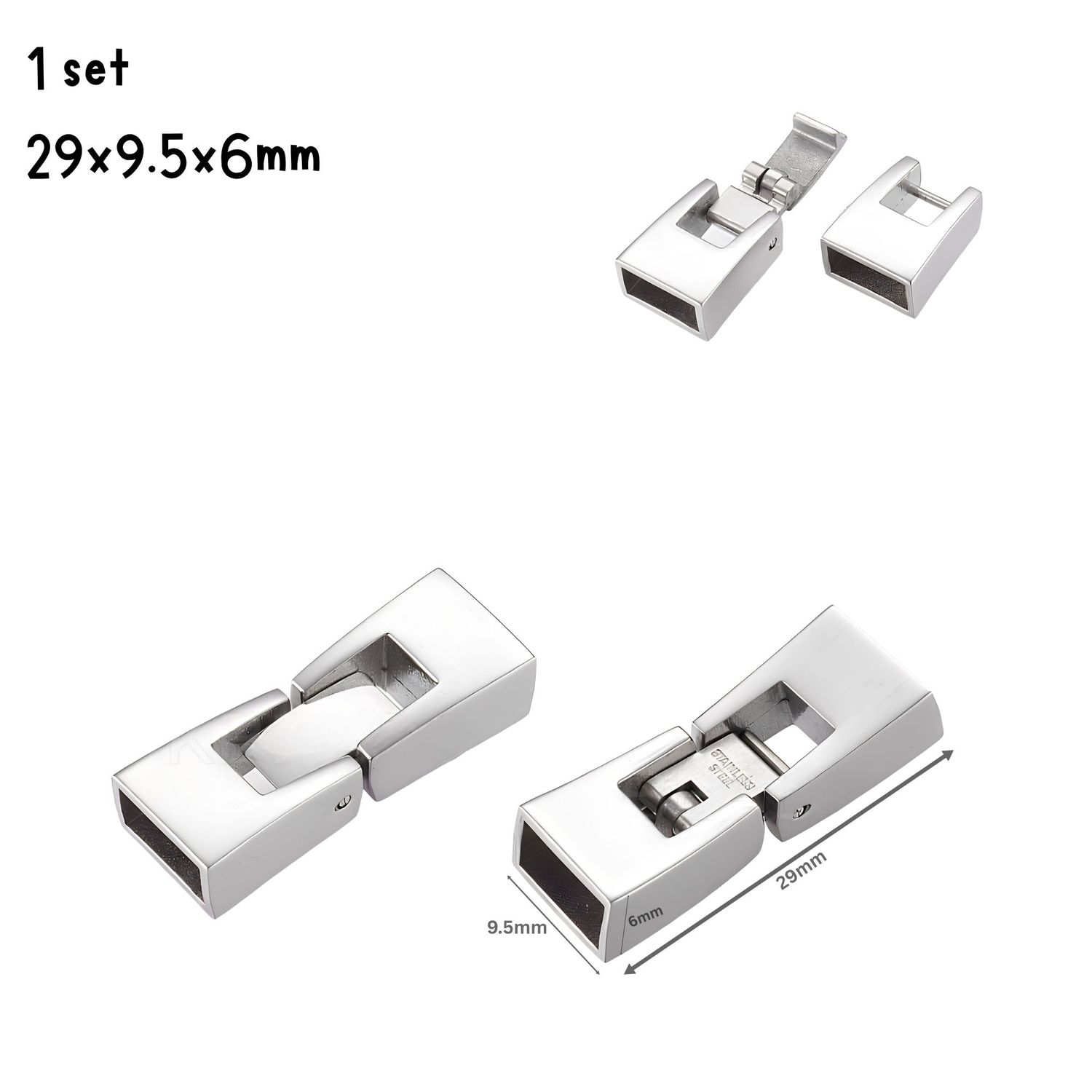 Stainless Steel Fold Over Clasps, 1 Set, 25x9.5x6mm, Hole 4x8mm, 0.21oz