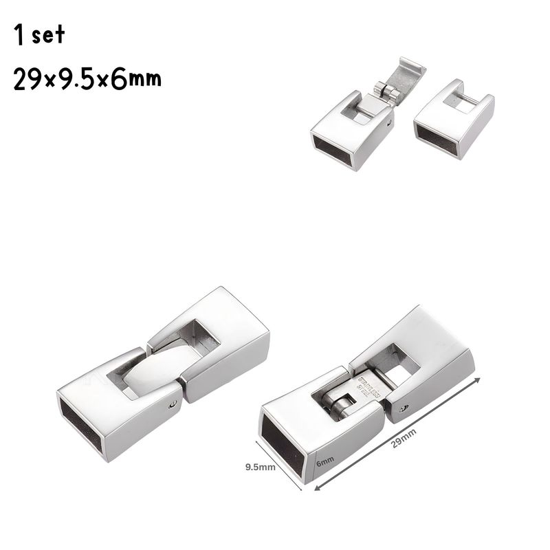 Stainless Steel Fold Over Clasps, 1 Set, 25x9.5x6mm, Hole 4x8mm, 0.21oz