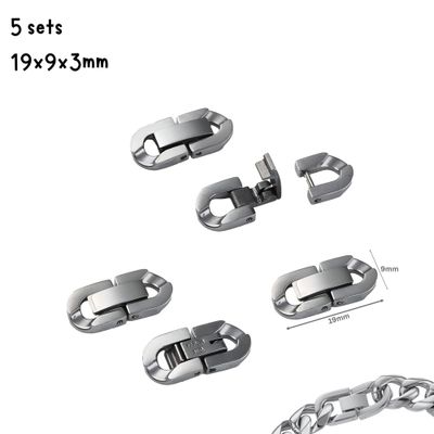 Stainless Steel Fold Over Clasps, 5 Sets, 19x9x3mm, Hole 2x3.5mm, 0.42oz