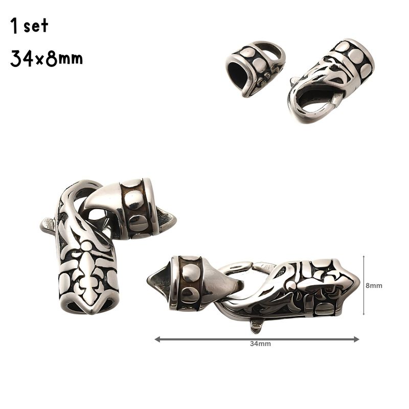 Stainless Steel Fold Over Clasps, 1 Set, 34x8mm, Hole 4x8mm, 0.25oz
