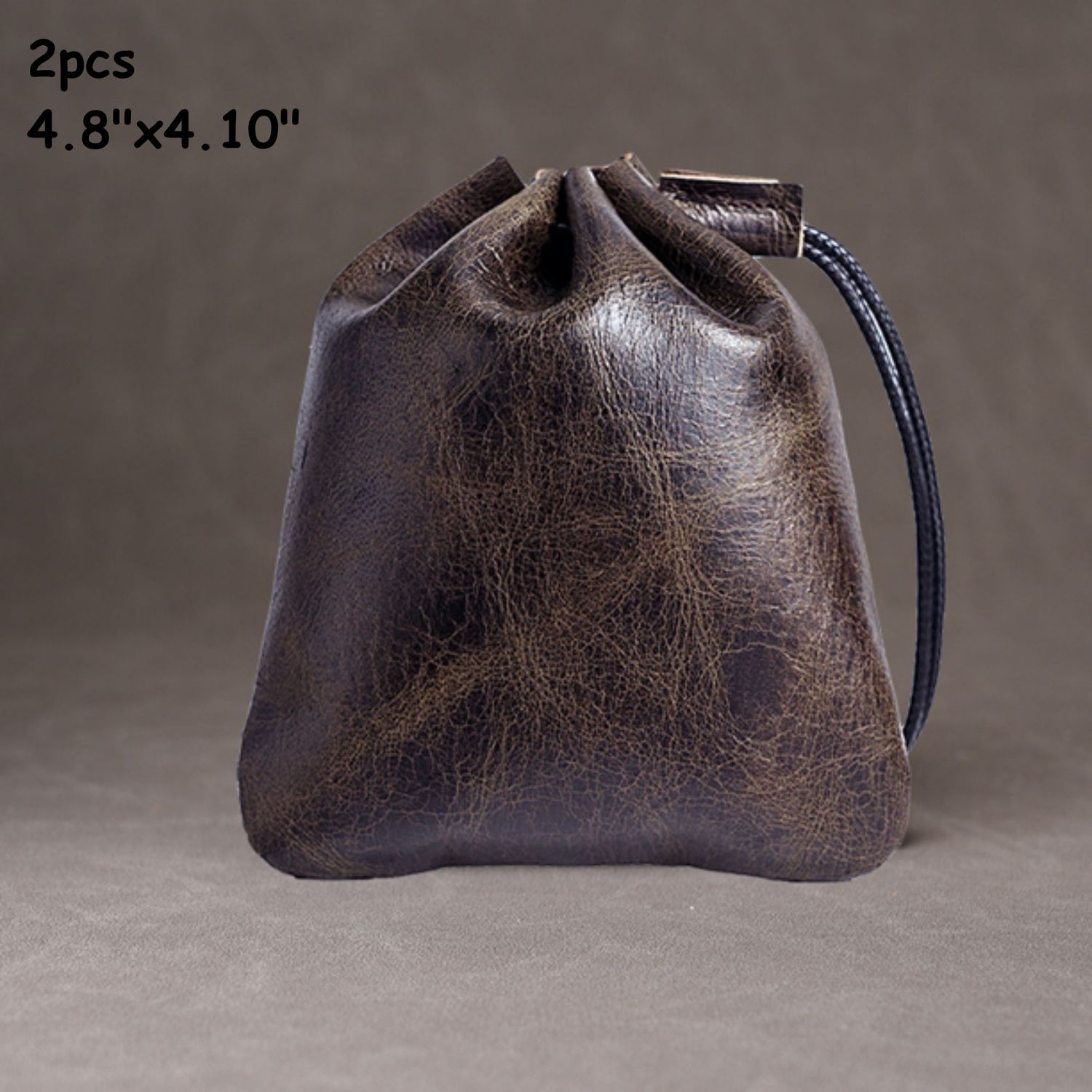 4.80"x4.10" Leather Drawstring Pouches/Bags, 2pcs, Coconut Brown, 1.98oz