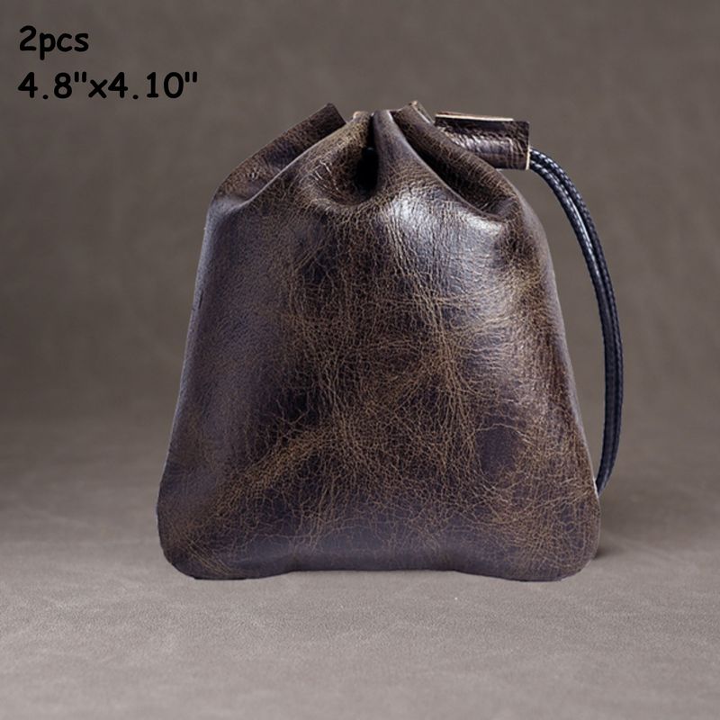 4.80"x4.10" Leather Drawstring Pouches/Bags, 2pcs, Coconut Brown, 1.98oz