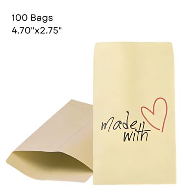 4.70"x2.75" Kraft Paper Bags, 100 Bags, Made With Love, 4.94oz
