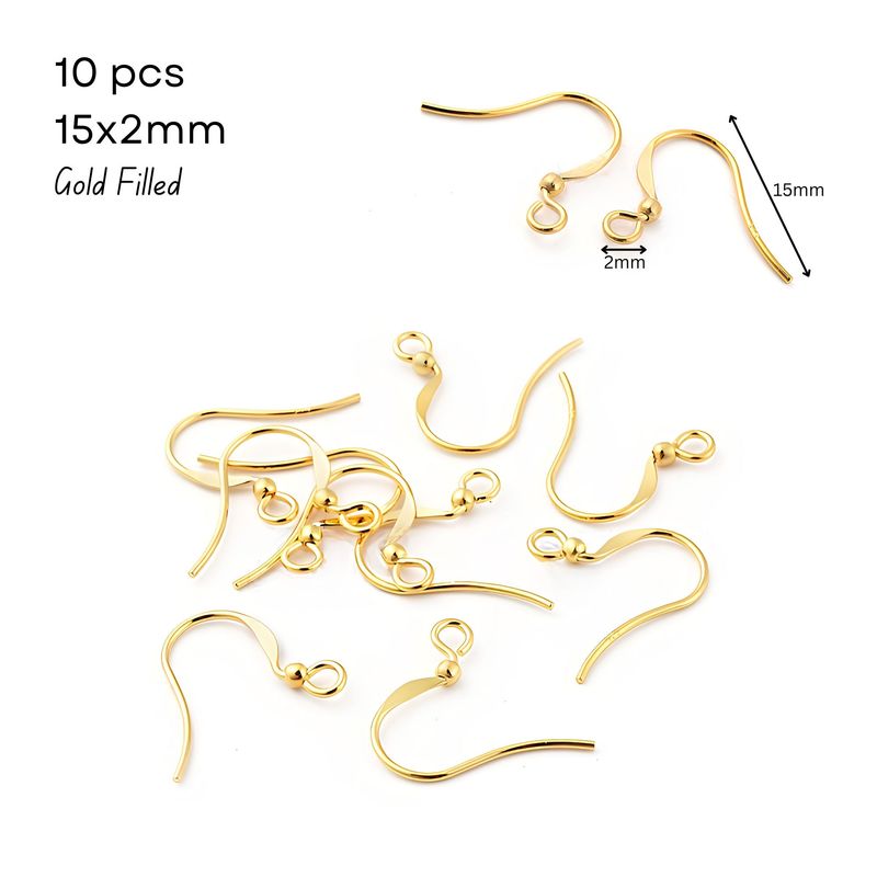 Gold Filled Ear-Wires, 18K Gold Plated Sterling Silver, 10pcs, 15x2mm, Pin 0.7mm/22 Gauge, Hole 1.5mm, 0.35oz