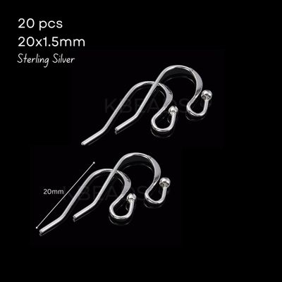 Sterling Silver .925 Ear-Wires, Earring Hooks, 20pcs, 20x1.5mm, Pin 0.7mm/21 Guage, Bead 1.5mm, 0.25oz