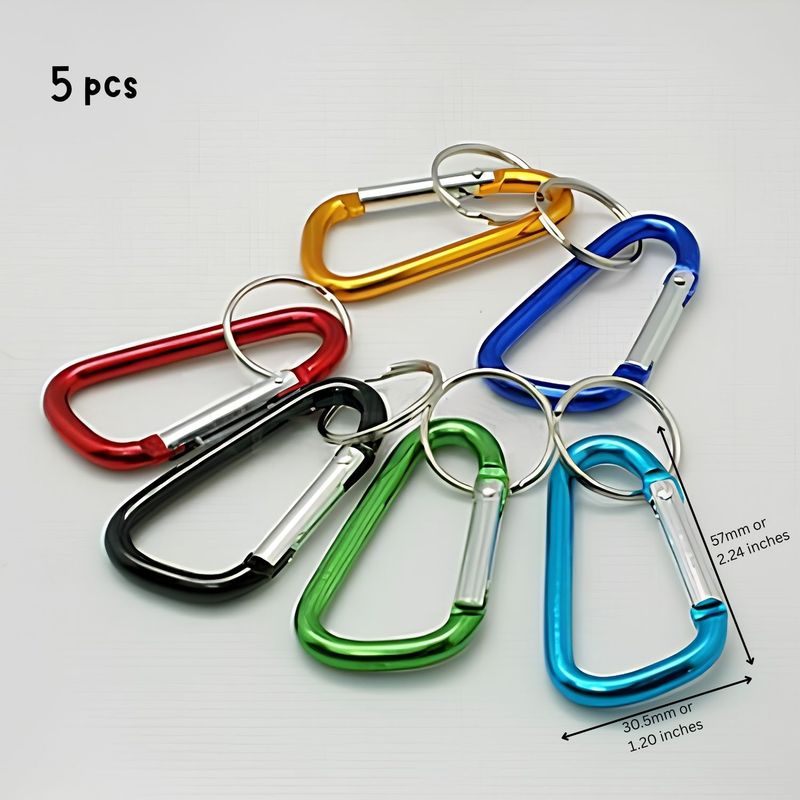 Aluminum Carabiner Keyrings, Mixed Colors, 5pcs, 57x30.5mm, 1.59oz