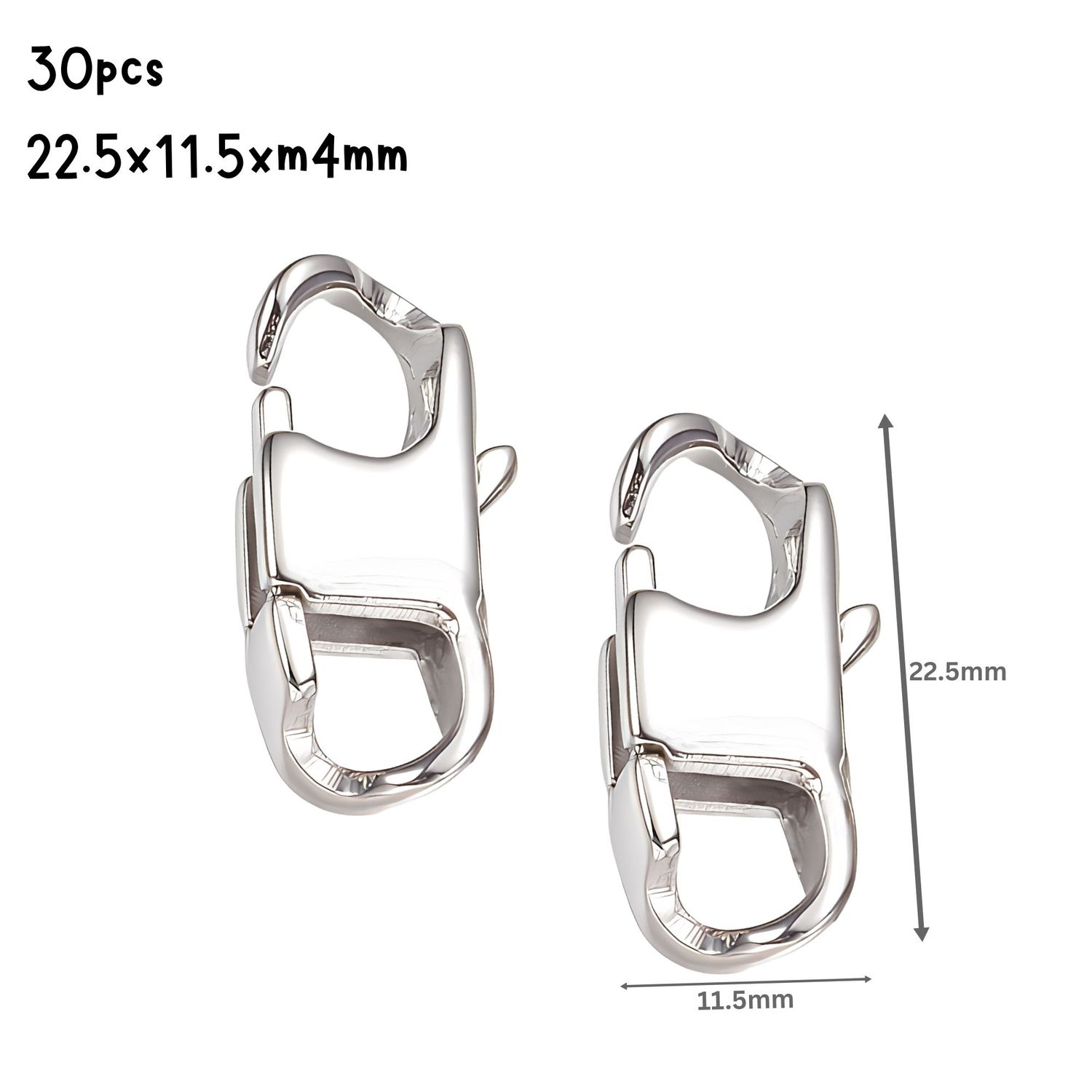 Stainless Steel Lobster Claw Clasps, 30pcs, 22.5x11.5x4mm, Hole 5.5x6mm, 2.71oz