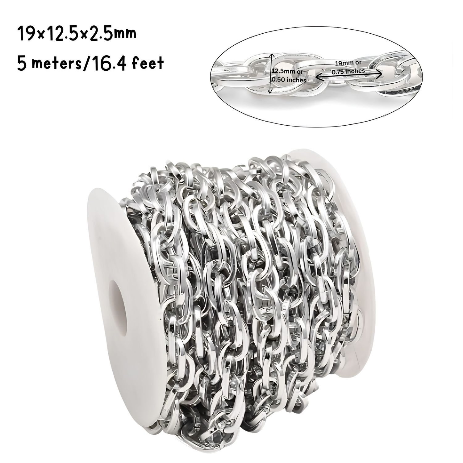 Aluminum Rope Cable Chain, 19x12.5x2.5mm, 5 Meters/16.4 Feet, 17.39oz