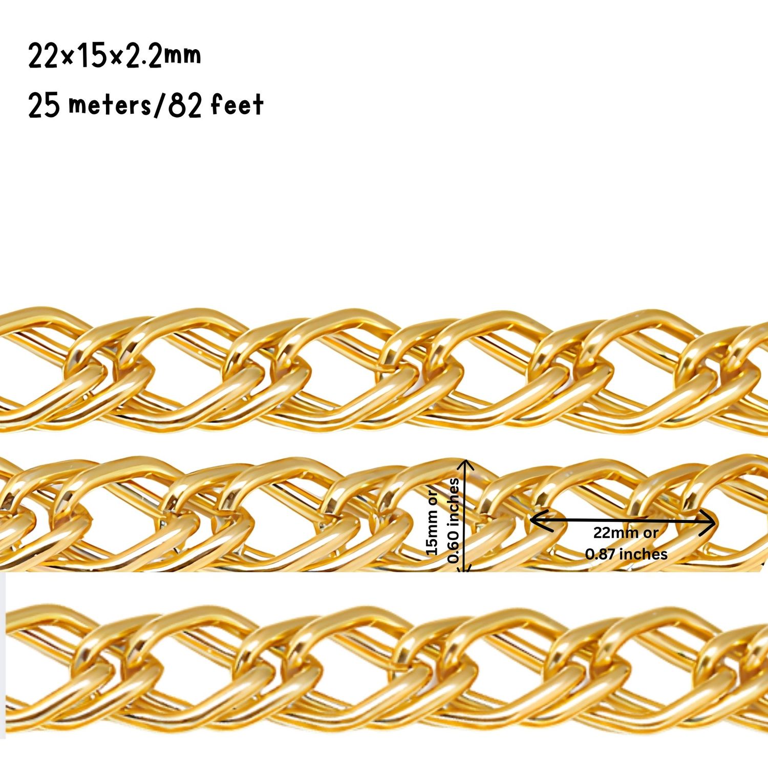GP Aluminum Curb Chain, 22x15x2.2mm, 25 Meters/82.02 Feet, 62.68oz