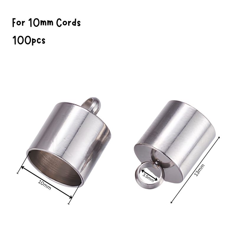 Stainless Steel Glue In End Caps, Cord Ends, 100pcs, 13x11mm, Inner Diameter 10mm, Hole 3.5mm, 12.06oz