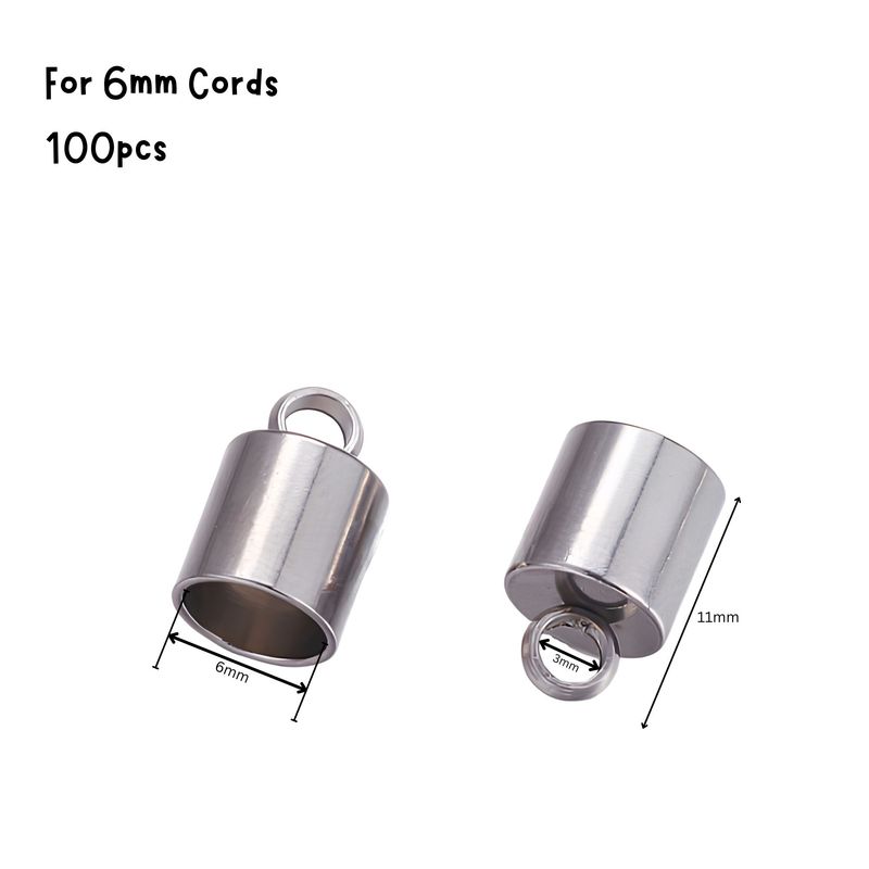 Stainless Steel Glue In End Caps, Cord Ends, 100pcs, 11x7mm, Inner Diameter 6mm, Hole 3mm, 3.35oz