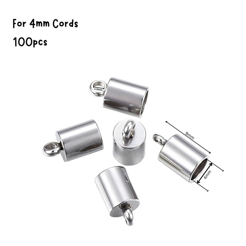 Stainless Steel Glue In End Caps, Cord Ends, 100pcs, 9x5mm, Inner Diameter 4mm, Hole 1.5mm, 1.62oz