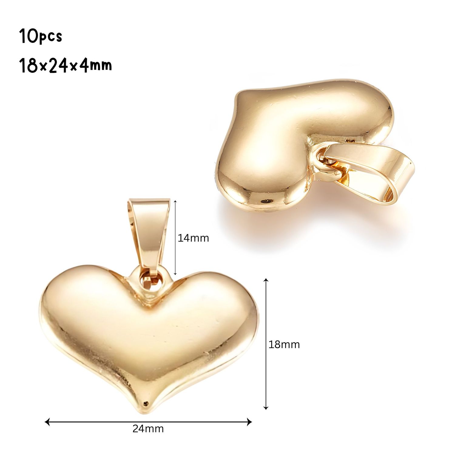 GP Stainless Steel Heart Pendant, 10pcs, 18x24x4mm, Bail 14x6mm, Charms/Pendants, 2.68oz