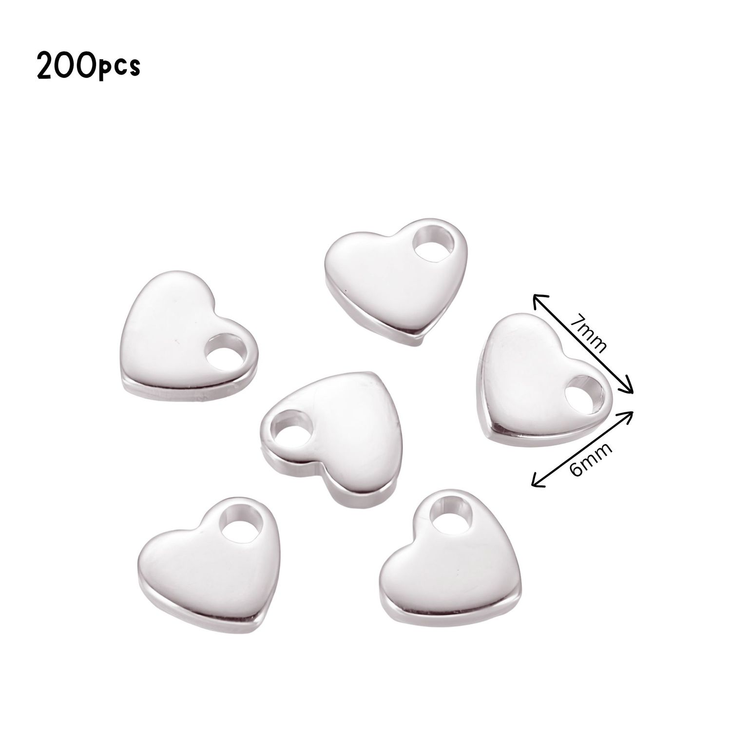 Stainless Steel Tiny Heart Charms, 200pcs, 6x7x1.5mm, Hole 1.6mm, 2.40oz