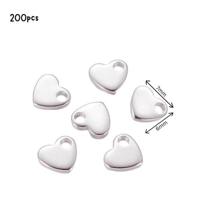 Stainless Steel Tiny Heart Charms, 200pcs, 6x7x1.5mm, Hole 1.6mm, 2.40oz