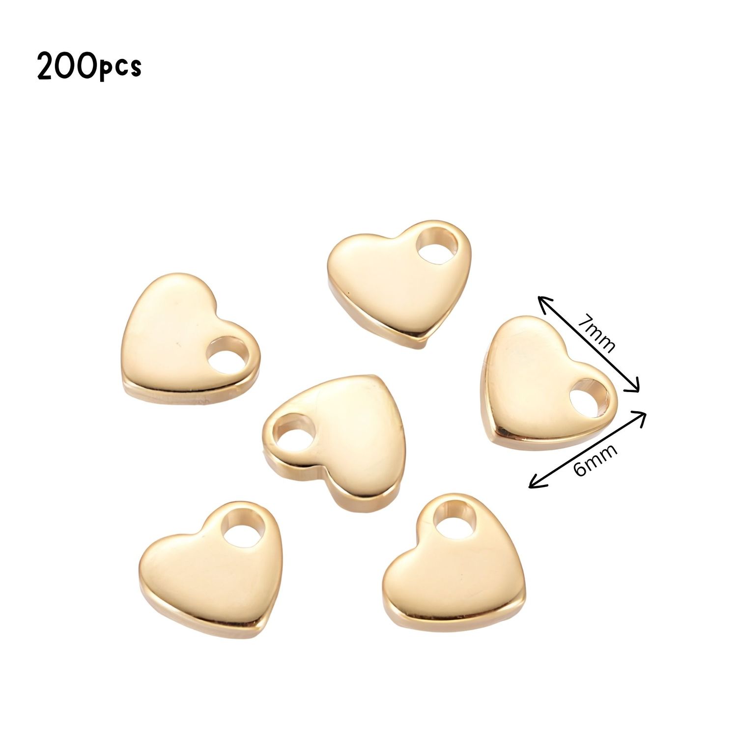 GP Stainless Steel Tiny Heart Charms, 200pcs, 6x7x1.5mm, Hole 1.6mm, 2.40oz