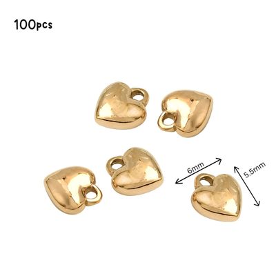 GP Stainless Steel Tiny Heart Charms, 100pcs, 6x5.5x2.5mm, Hole 1mm, 1.16oz