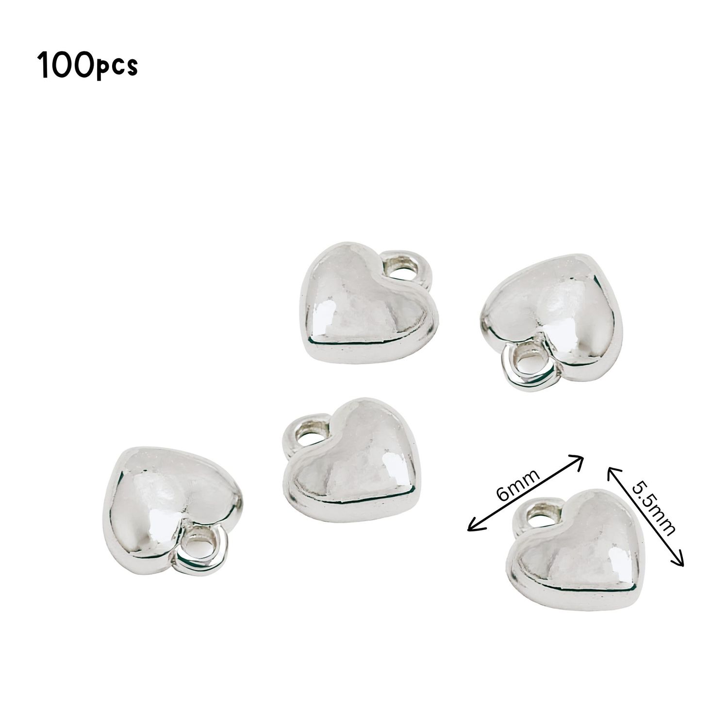 Stainless Steel Tiny Heart Charms, 100pcs, 6x5.5x2.5mm, Hole 1mm, 1.16oz