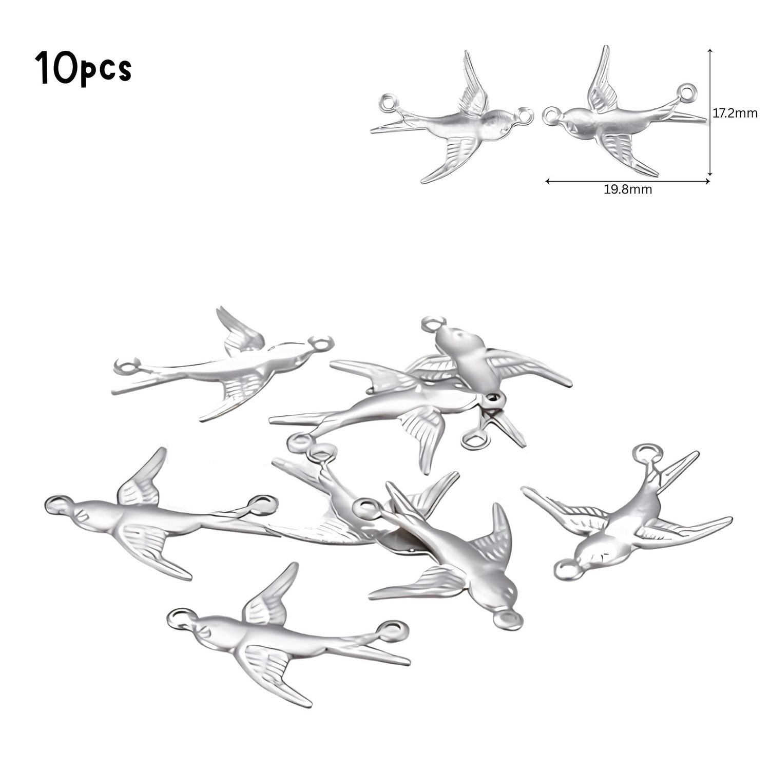 Stainless Steel Swallows, 10pcs, 20x17x0.5mm, Connectors, Links, 0.14oz