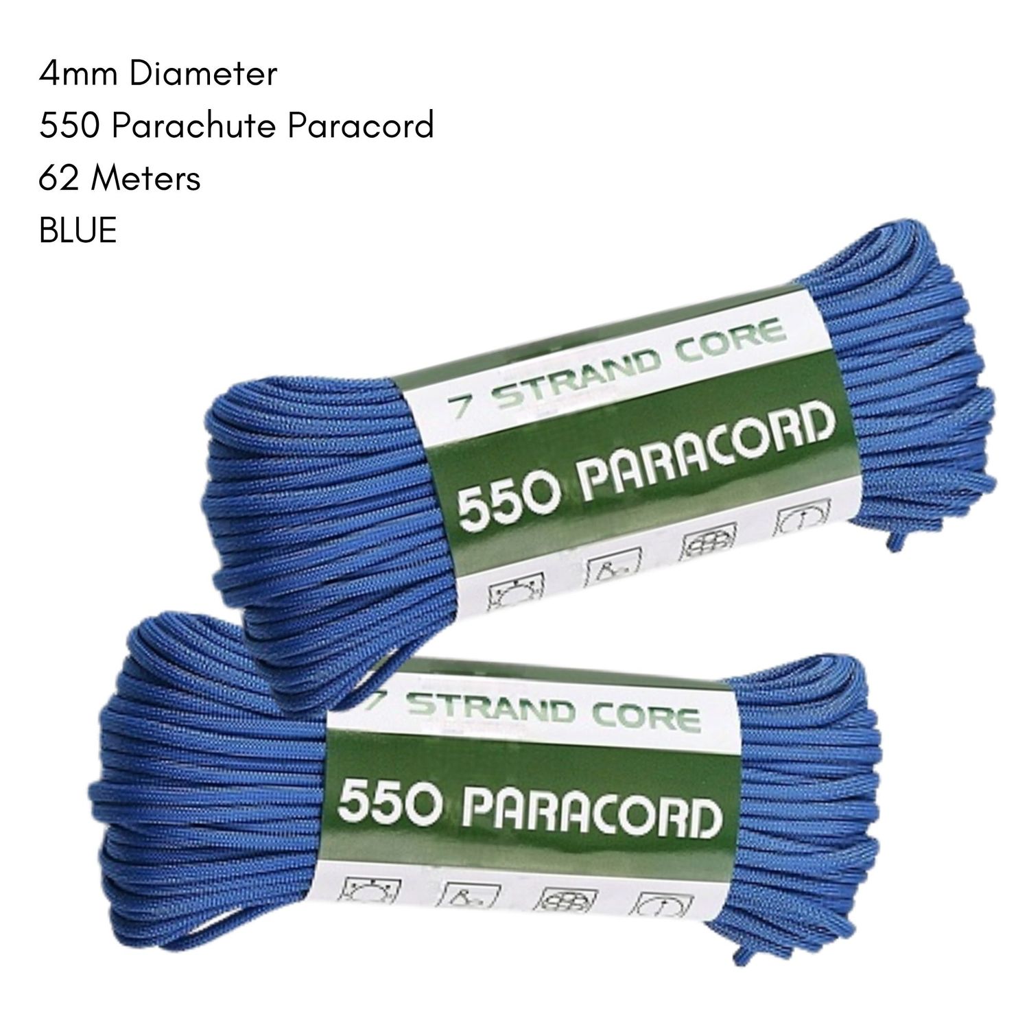 4mm 550 Parachute Paracord, Polyester, 62 Meters, Blue, 18.8oz