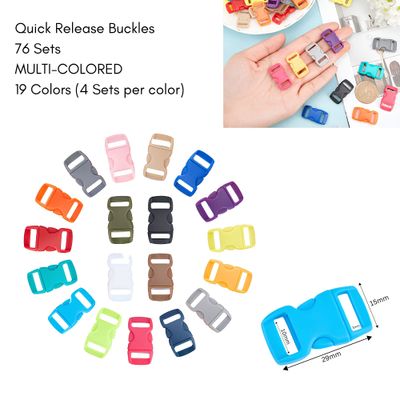 Quick Side Release Plastic Buckles, 76 Sets, Multi Colored, 29x15x6mm, Hole 10x3mm, Paracord, 6.10oz