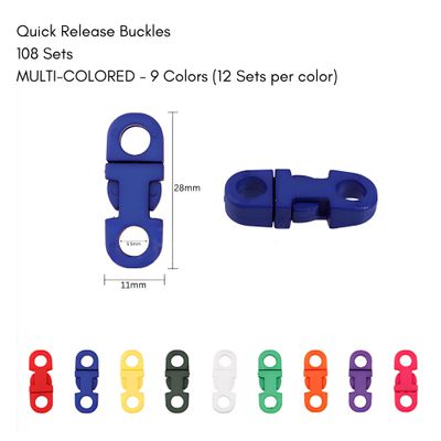 Quick Side Release Plastic Buckles, 108 Sets, Multi Colored, 28x11x6mm, Hole 5.5mm, Paracord, 5.08oz