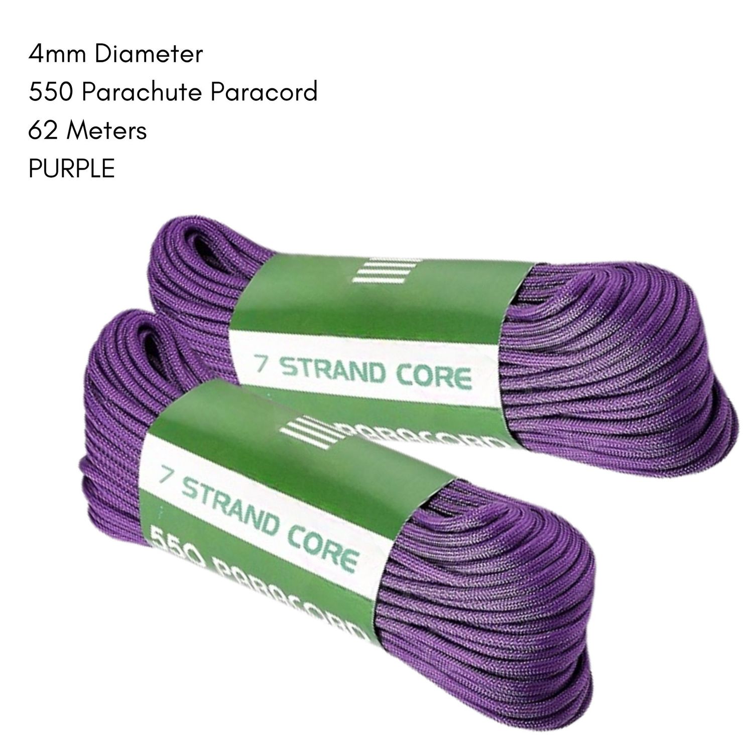 4mm 550 Parachute Paracord, Polyester, 62 Meters, Purple, 18.67oz