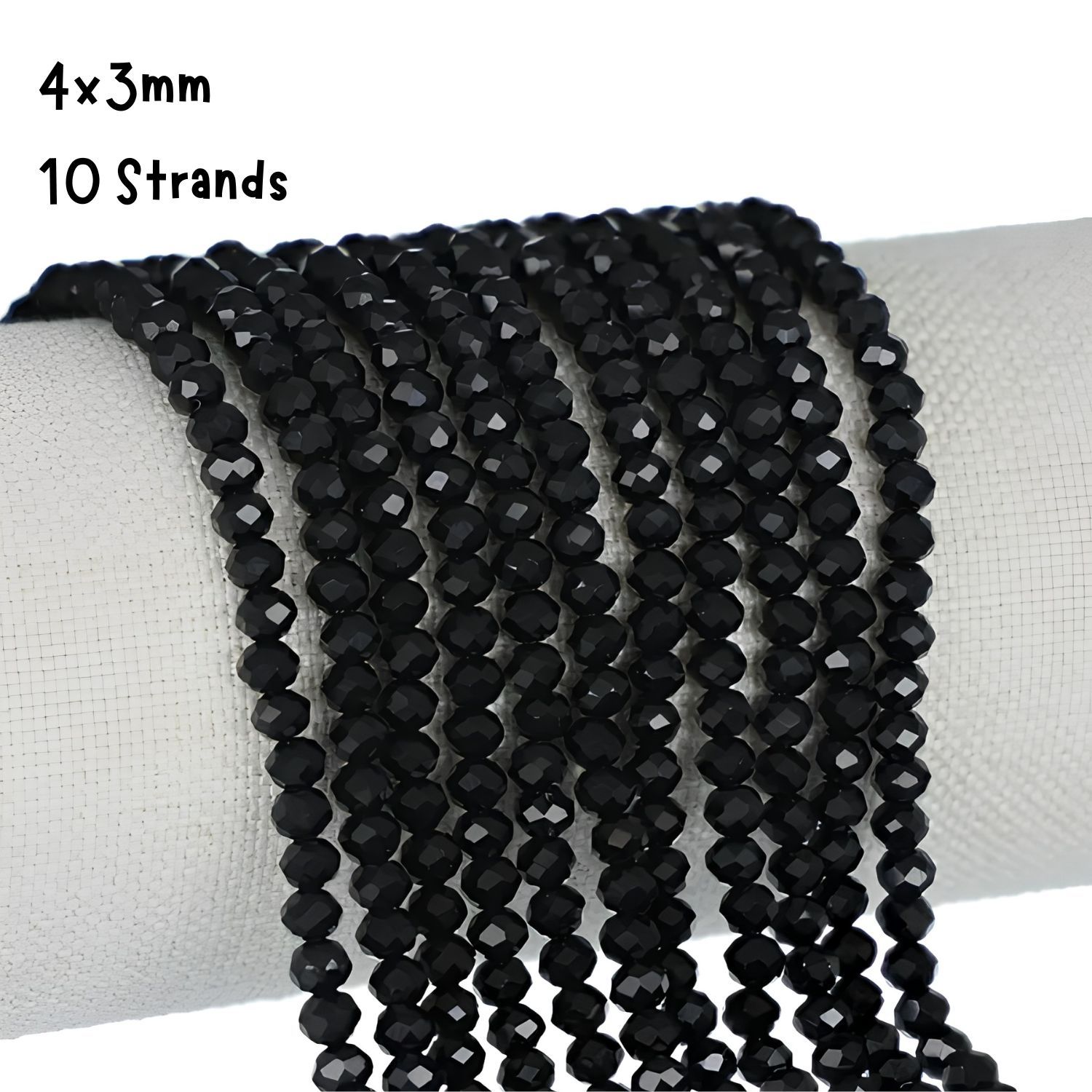 4x3mm Faceted Rondelles, 10 Strands, Approx 1100pcs, Opaque Black, Hole 0.5mm, Glass Beads, 2.82oz