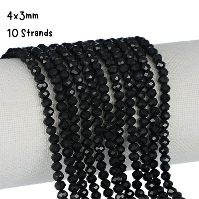 4x3mm Faceted Rondelles, 10 Strands, Approx 1100pcs, Opaque Black, Hole 0.5mm, Glass Beads, 2.82oz