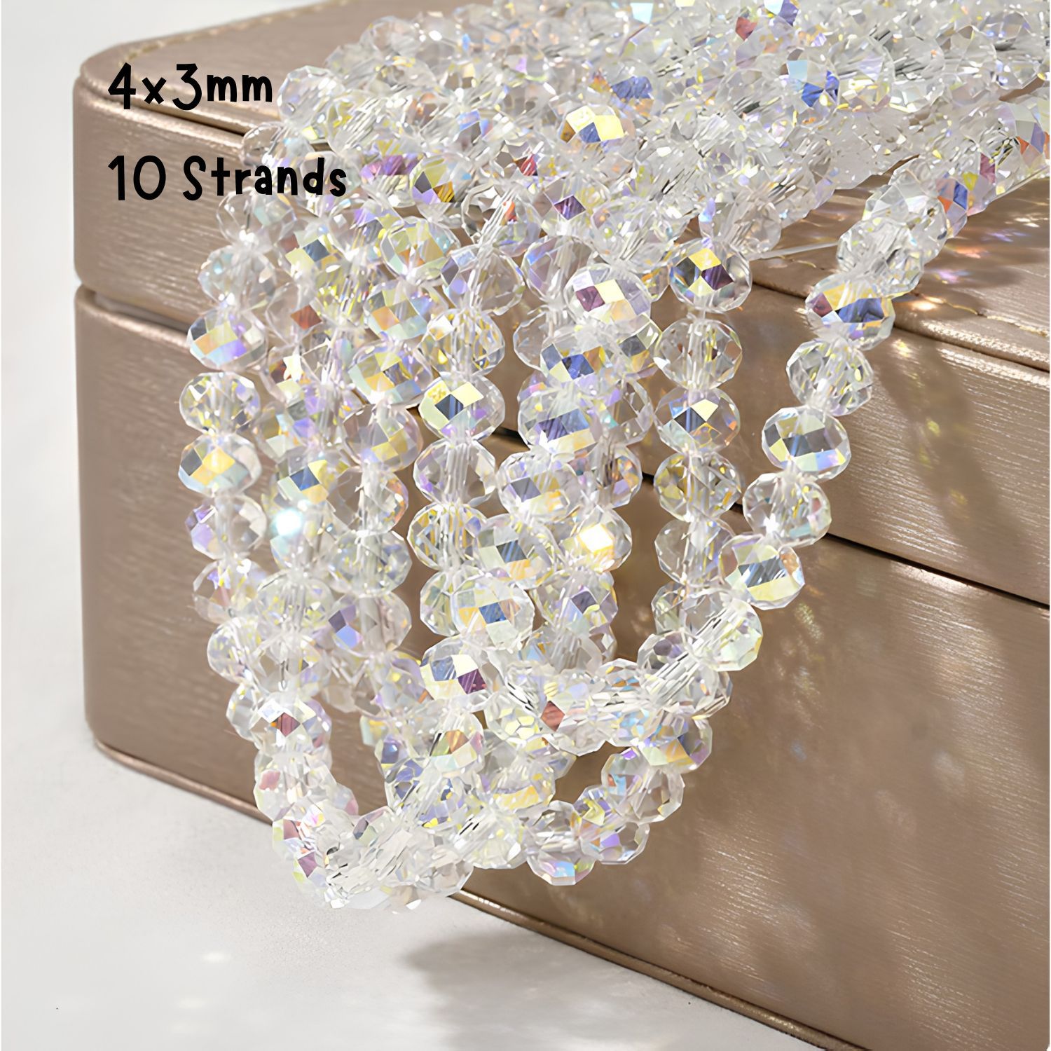 4x3mm Faceted Rondelles, 10 Strands, Approx 1100pcs, Crystal Ab Plated, Hole 0.8mm, Glass Beads, 3.18oz