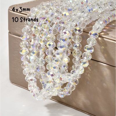 4x3mm Faceted Rondelles, 10 Strands, Approx 1100pcs, Crystal Ab Plated, Hole 0.8mm, Glass Beads, 3.18oz