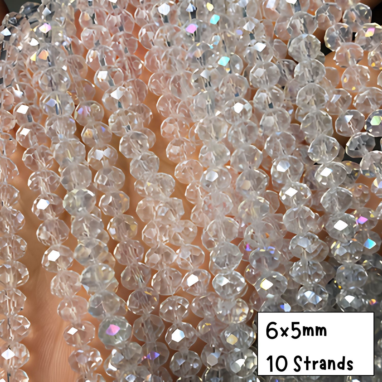 6x5mm Faceted Rondelles, 10 Strands, Approx 885pcs, Transparent Crystal AB, Hole 1mm, Glass Beads, 5.82oz