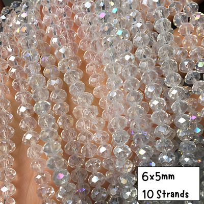 6x5mm Faceted Rondelles, 10 Strands, Approx 885pcs, Transparent Crystal AB, Hole 1mm, Glass Beads, 5.82oz